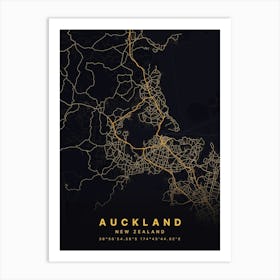 Auckland New Zealand Black And Gold Map Art Print