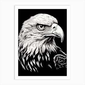B&W Bird Linocut Bald Eagle 1 Art Print