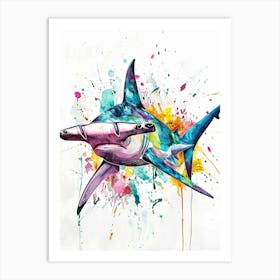 Hammerhead Shark Colourful Watercolour 2 Art Print