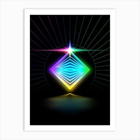 Neon Geometric Glyph in Candy Blue and Pink with Rainbow Sparkle on Black n.0053 Art Print