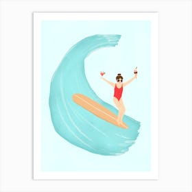 Beach Wave Girl Art Print