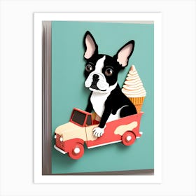 Boston Terrier In Ice Cream Truck Art Print