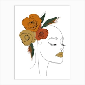 Portrait Of A Woman With Flowers 5 Art Print