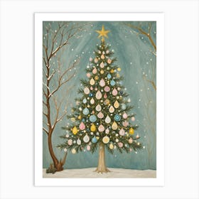 Festive Christmas Tree In Pastel Art Print