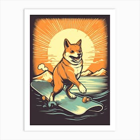 Shiba Inu Dog Skateboarding Illustration 4 Art Print