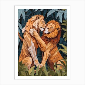 African Lion Relief Illustration Rituals 3 Art Print