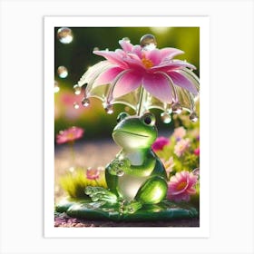 Frog With Umbrella- Kids Art Print