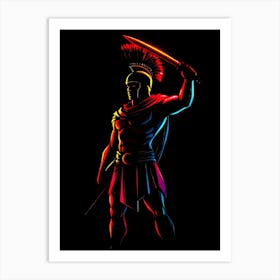 Spartan Warrior Neon Silhouette Art Print