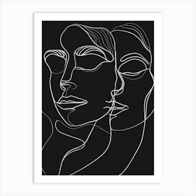 Black And White Abstract Women Faces In Line 2 Art Print