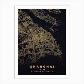 Shanghai China Black And Gold Map Art Print