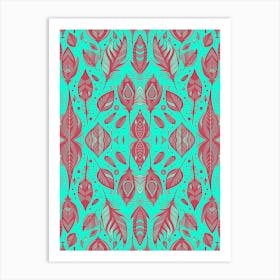 Neon Vibe Abstract Peacock Feathers Green And Red 1 Art Print