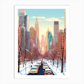 Vintage Winter Travel Illustration New York City Usa 1 Art Print