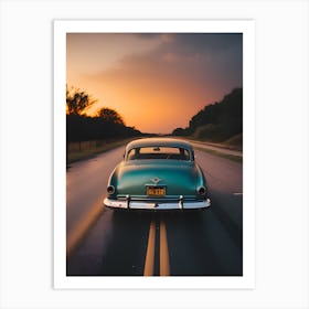 Classic Car At Sunset Art Print