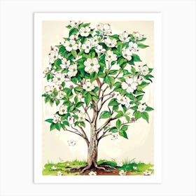 Dogwood Tree Storybook Illustration 1 Art Print