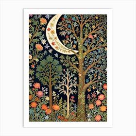 William Morris Style Moon In The Forest 1 Art Print