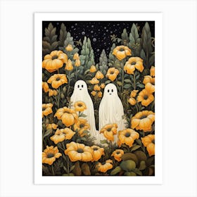 Cute Bedsheet Ghost, Botanical Halloween Watercolour 98 Art Print