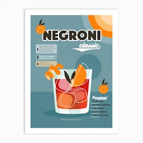 Retro Cocktail Negroni Recipe Blue Poster