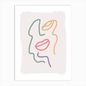 Line Art Pastels Rainbow Face Art Print