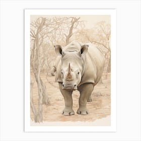 Rhinos Walking By The Trees 1 Art Print