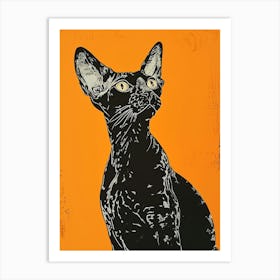 Cornish Rex Cat Linocut Blockprint 6 Art Print