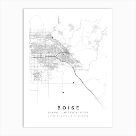 Boise Idaho USA White Map Art Print