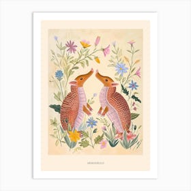 Folksy Floral Animal Drawing Armadillo Poster Art Print