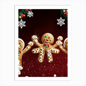 Gingerbread Men Clutching Hands Encircled By Glistening Gumdrops And Twisted Candy Canes With A Sh Art Print