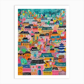 Colourful Kitsch Cityscape 2 Art Print