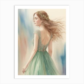 Girl In A Green Dress Art Print