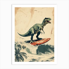 Vintage Tyrannosaurus Dinosaur On A Surf Board  2 Art Print