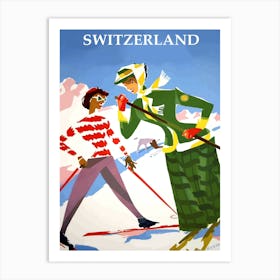 Switzerland, Two Ladies At a Ski Track Art Print