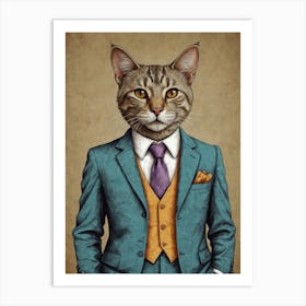 Cat In A Suit 12 Art Print