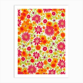 Cactus Flower Floral Print Retro Pattern 1 Flower Art Print