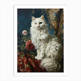 White Cat Rococo Inspired Painting 3 Art Print