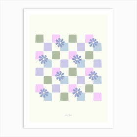 Lilac Sage Daisy Checkerboard Art Print