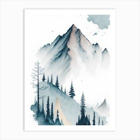 Mountain And Forest In Minimalist Watercolor Vertical Composition 118 Art Print