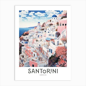 Santorini, Greece Maximalist Travel Poster Vibrant Colour  Art Print