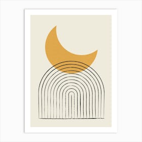 Moon Crescent Arch Arch Lines Gold - Minimal Abstract Mid-century Modern Art Print