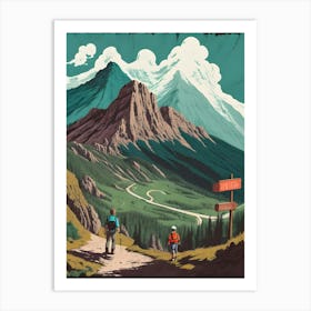 Two People Hiking In The Mountains Art Print