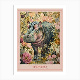 Floral Animal Painting Hippopotamus 1 Poster Art Print
