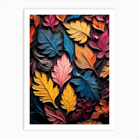 Autumn Leaves On Black Background 3 Art Print