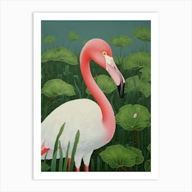 Ohara Koson Inspired Bird Painting Greater Flamingo 4 Art Print