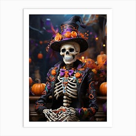 Skeleton In Halloween Costume Art Print