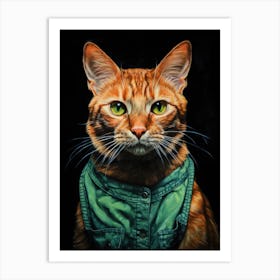 Cat In Green Jacket Art Print