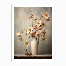 Columbine, Autumn Fall Flowers Sitting In A White Vase, Farmhouse Style 4 Art Print