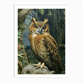 Philipine Eagle Owl Relief Illustration 4 Art Print