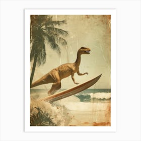 Vintage Parasaurolophus Dinosaur On A Surf Board 2 Art Print
