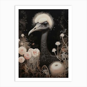 Dark And Moody Botanical Ostrich Art Print