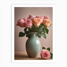 A Vase Of Pink Roses Art Print