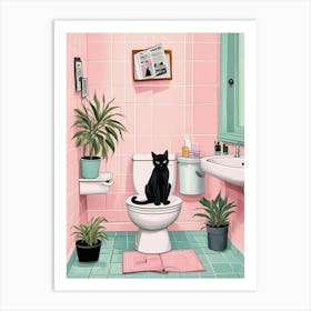 Cat Reading On A Toilet (3) Art Print